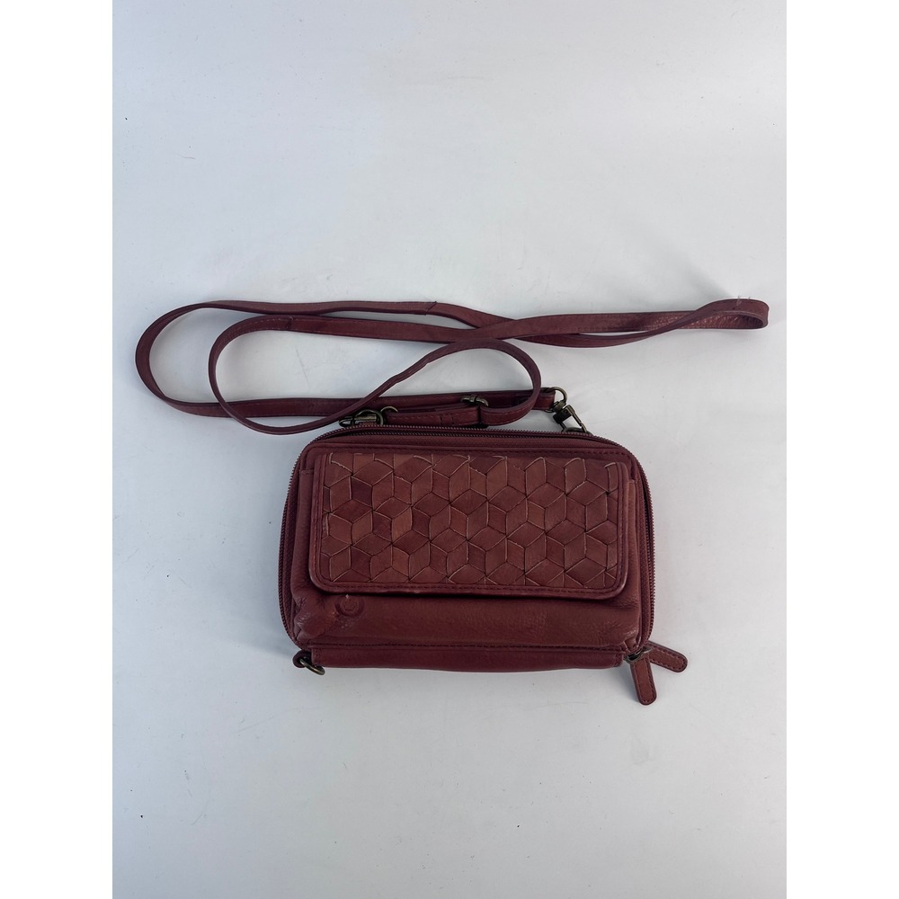 Burgundy Leather Woven Crossbody Wallet Bag Organizer Purse Classy Natural